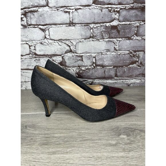 Manolo Blahnik Grey Wool Fabric Burgundy Pointed Toe Heels Women Sz 39.5EU/9M US - Picture 16 of 16